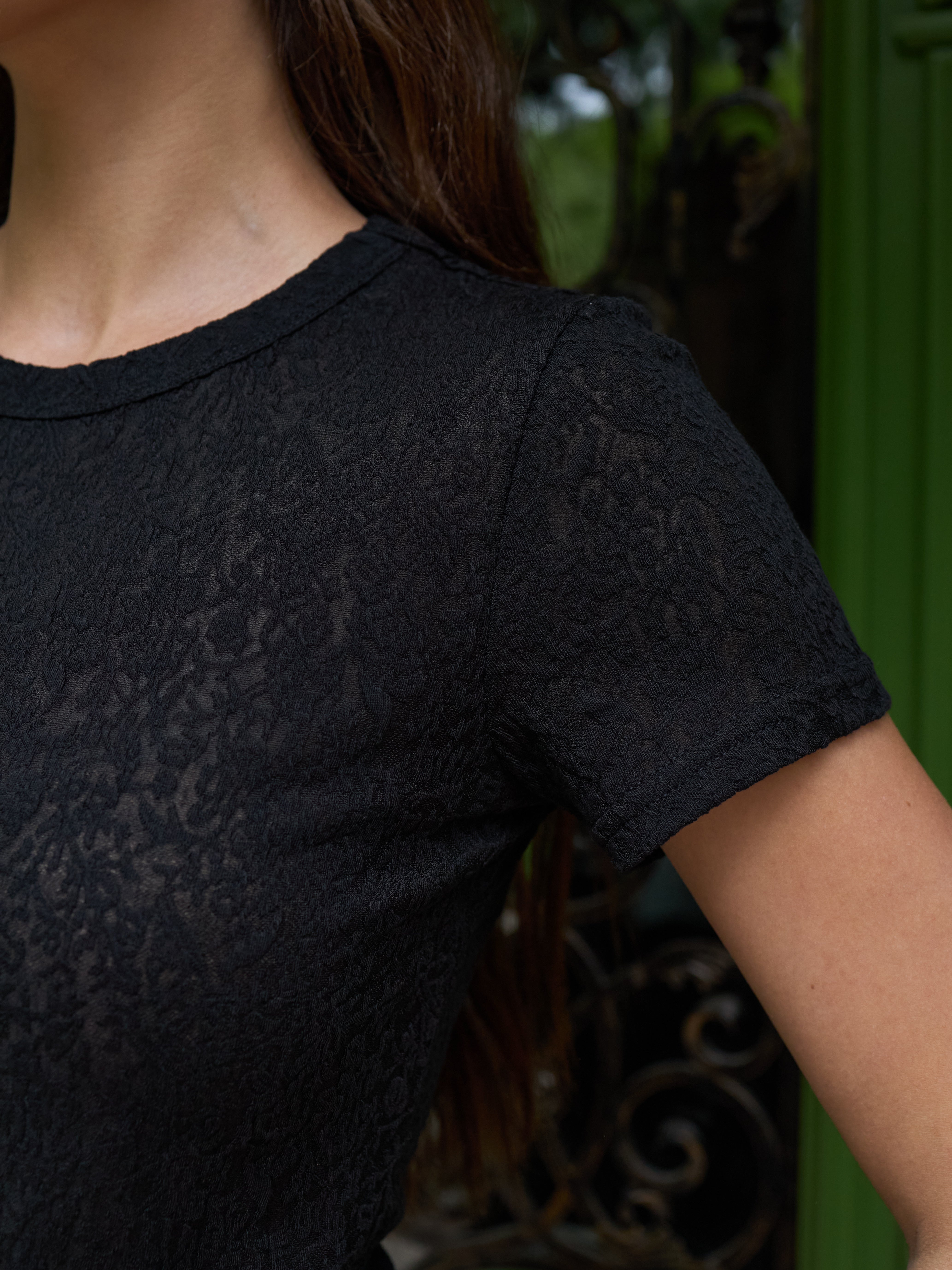 Lace Blouse, Short Sleeve – Black