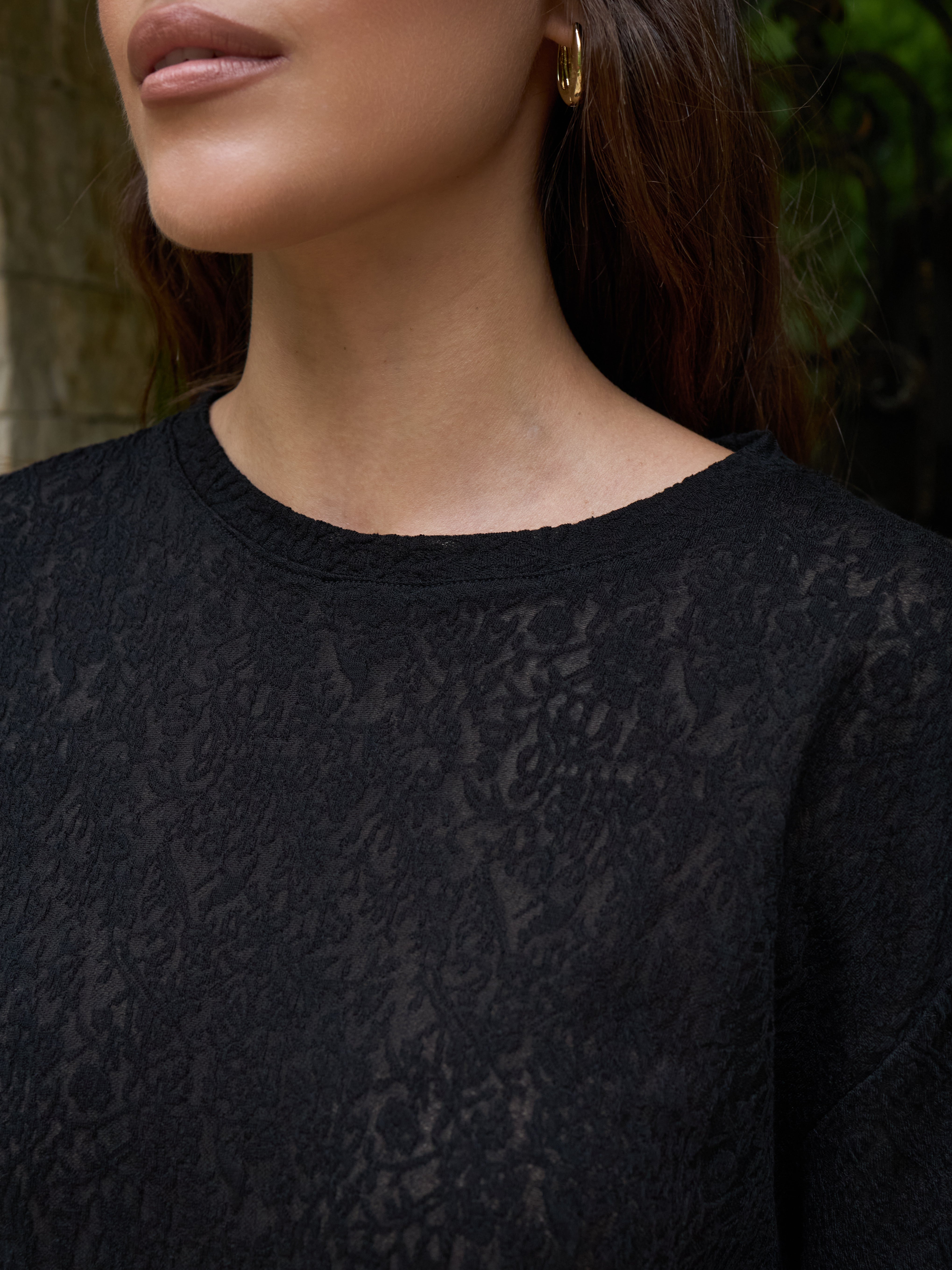 Lace Blouse, Long Sleeve – Black