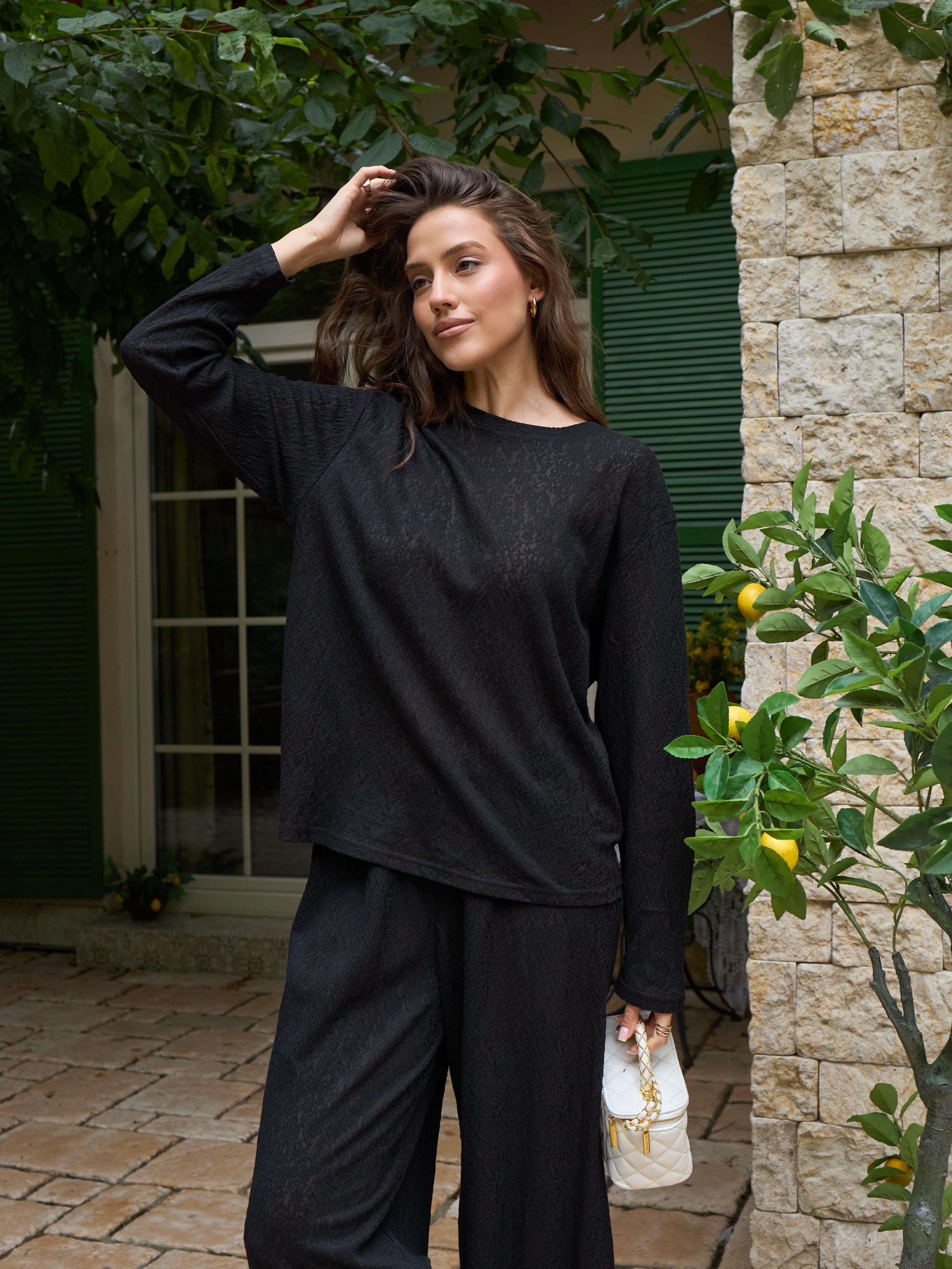 Lace Blouse, Long Sleeve – Black