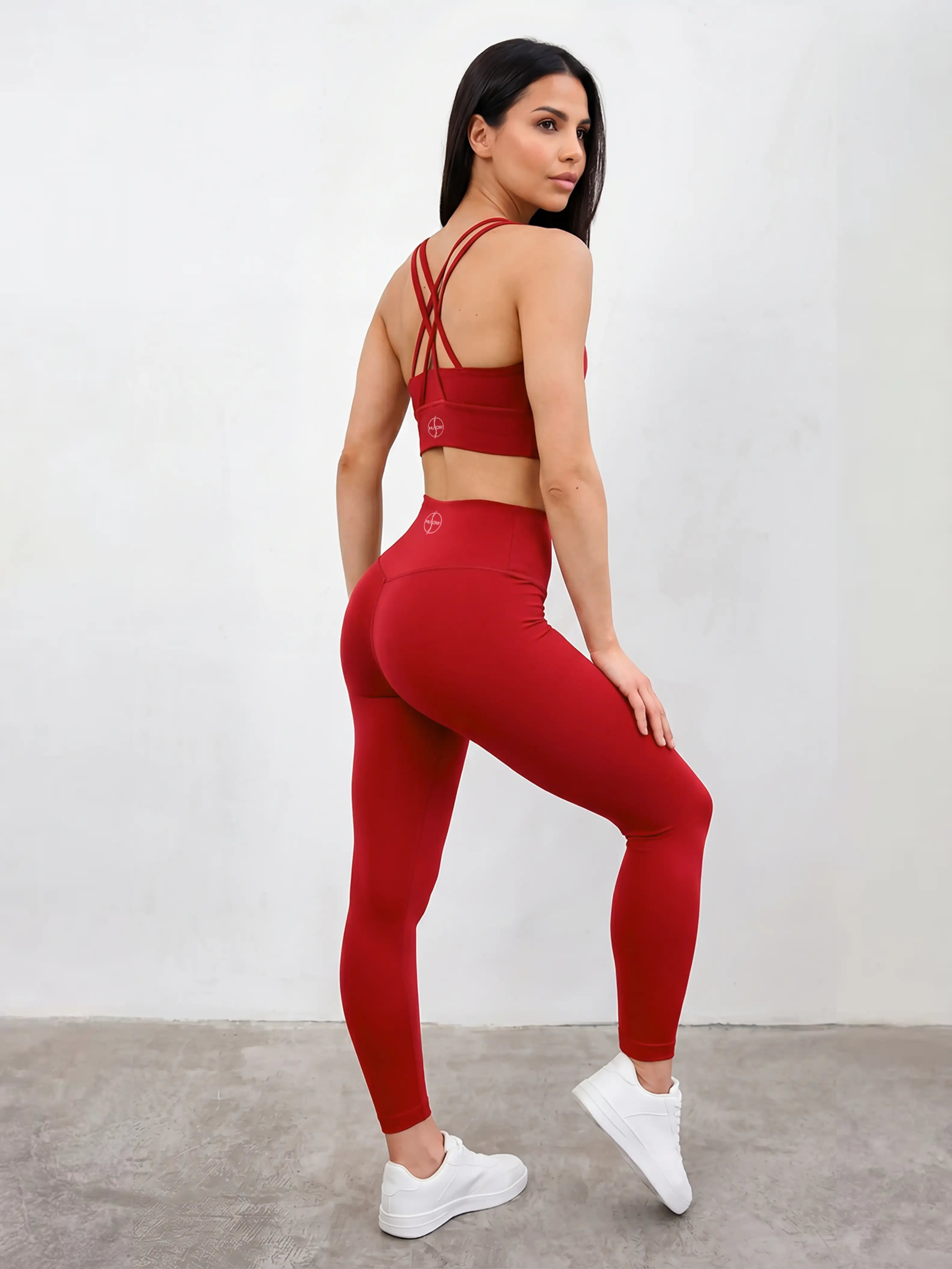 Legginsy sportowe z wysokim stanem – czerwone MUSSONY – ujęcie 4