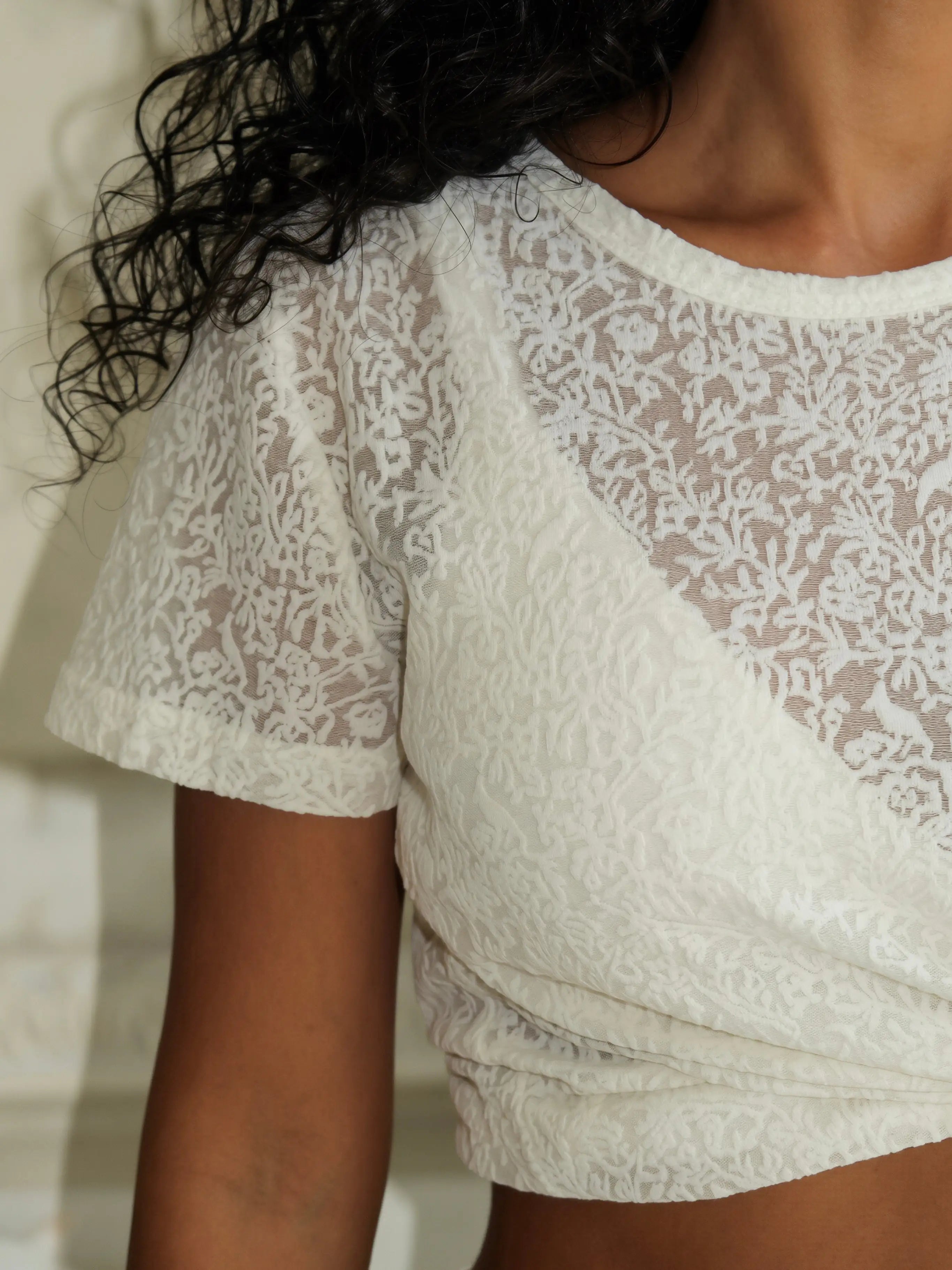 Lace Blouse, Short Sleeve – Ecru