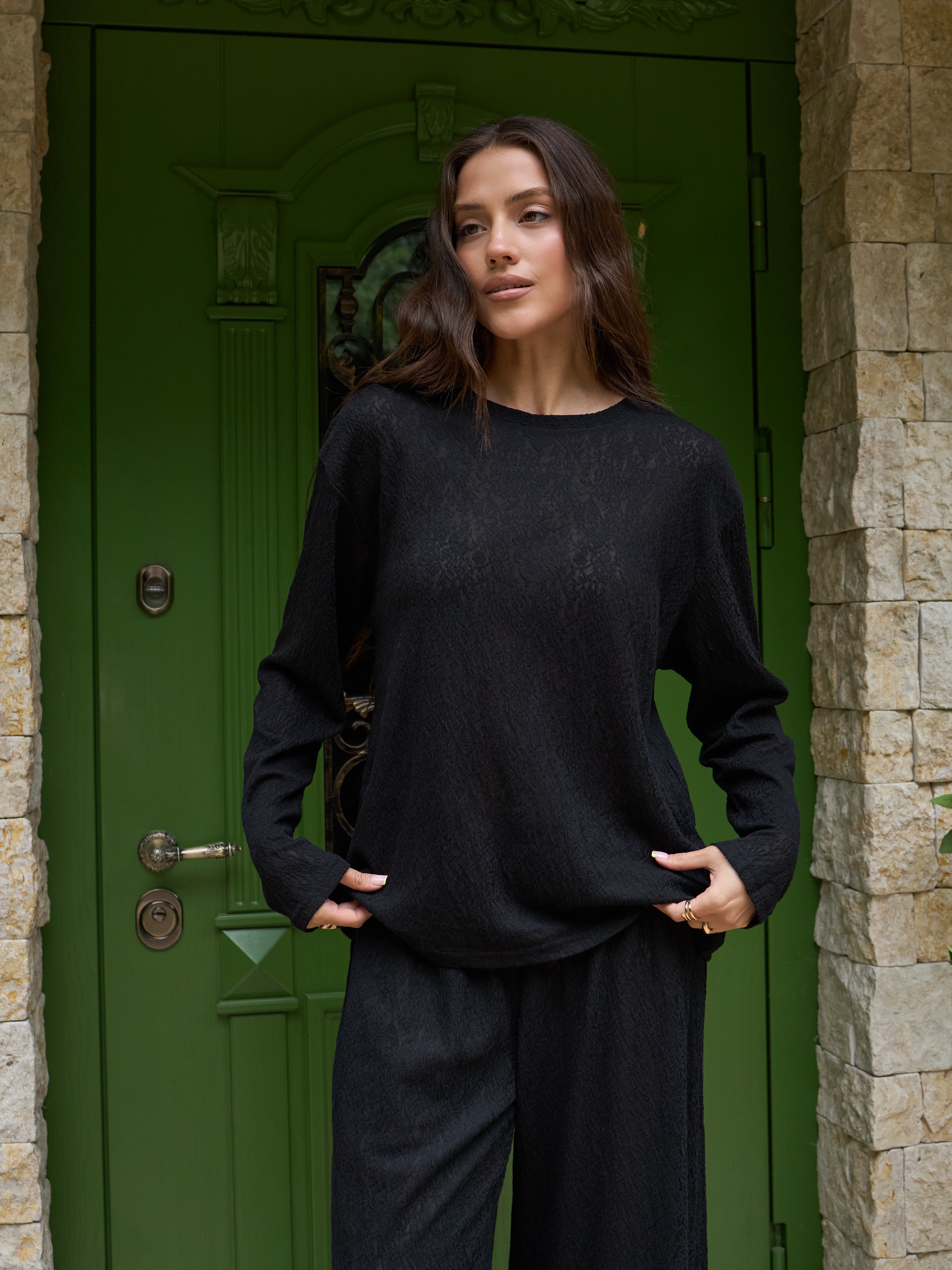 Lace Blouse, Long Sleeve – Black