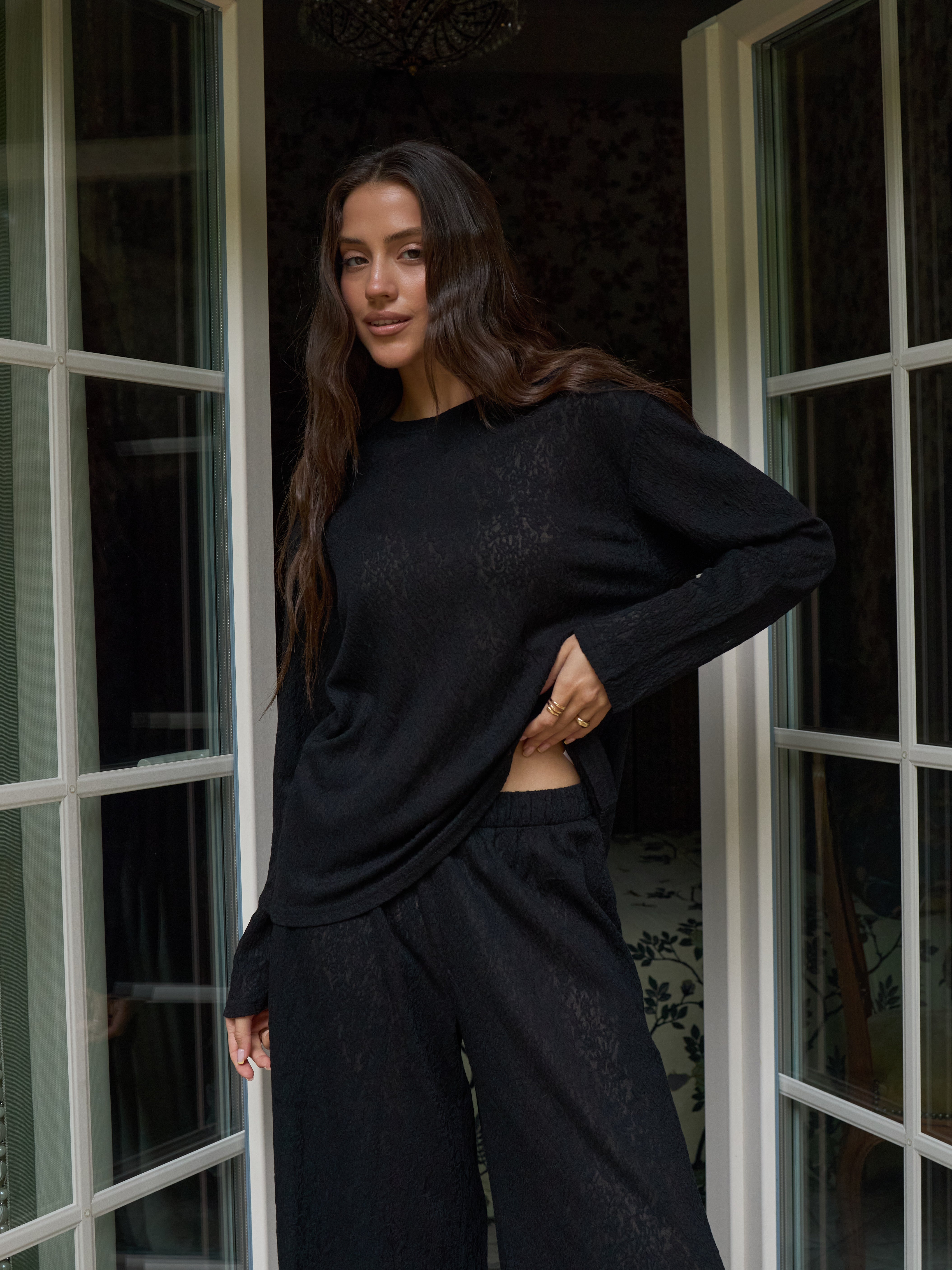 Lace Blouse, Long Sleeve – Black