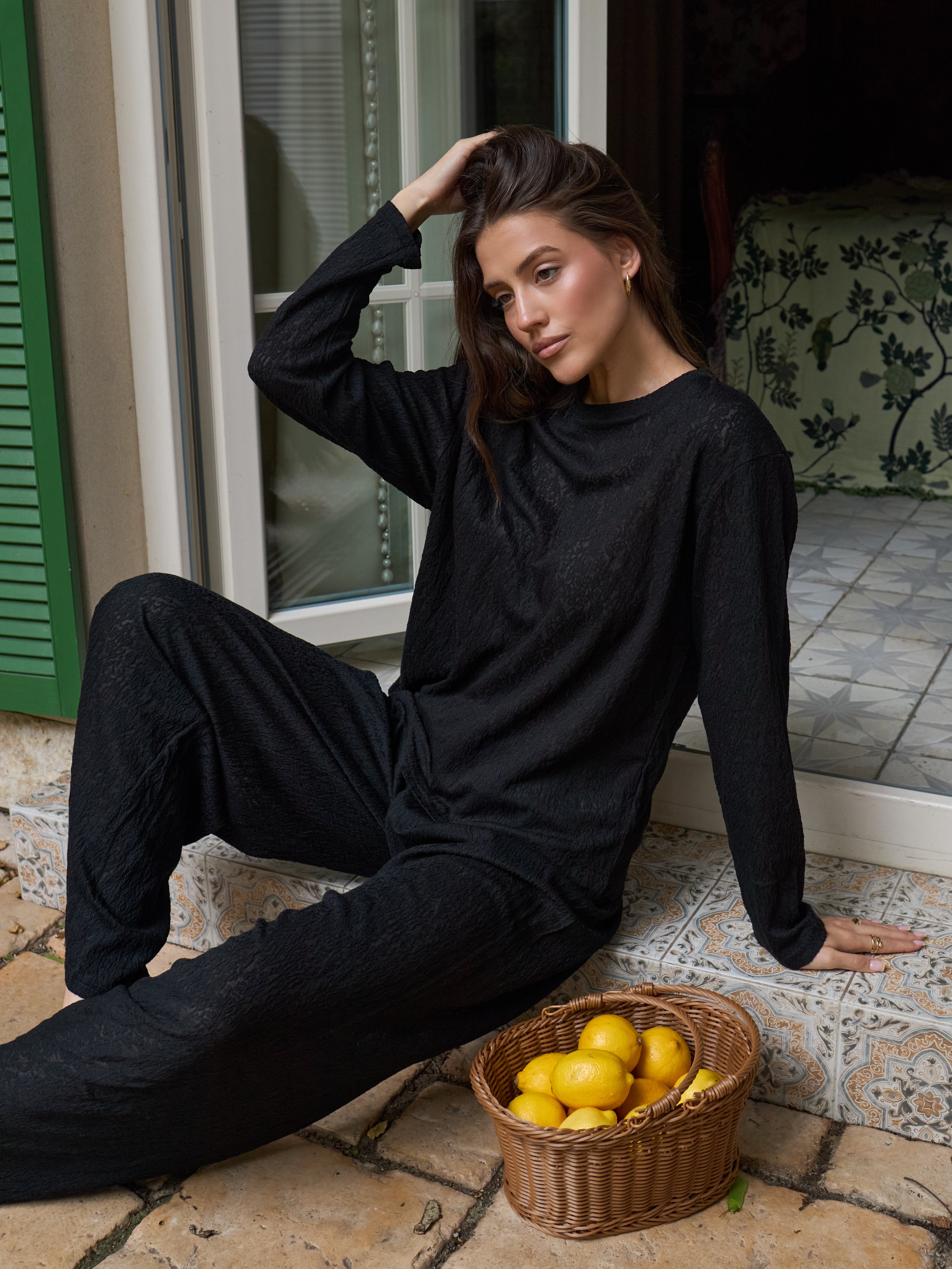 Lace Blouse, Long Sleeve – Black
